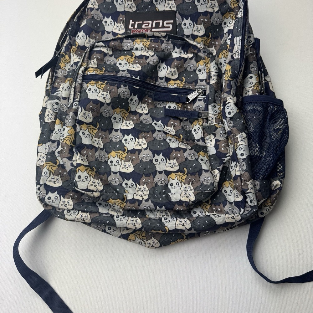 JanSport Trans Cat Print Backpack Blue Zip Padded Adjustable - Picture 3 of 6